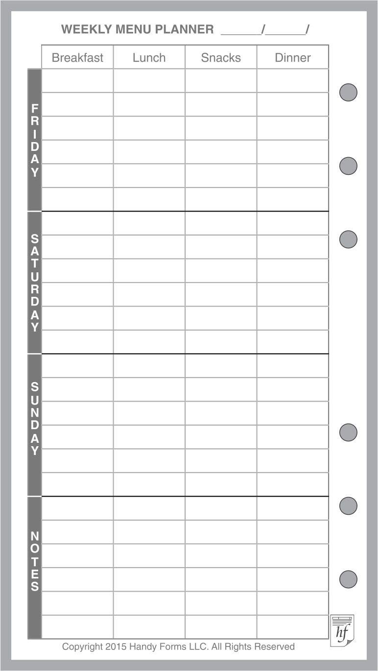 Handy Forms Personal Size Menu Planner and Shopping List, Sized and Punched for Filofax Personal Notebook (3.7" x 6.75") - Image 3